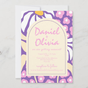 Floral retro púrpura con invitación a matrimonio p