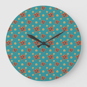 Floral retro y polkas en el reloj de pared Verde a
