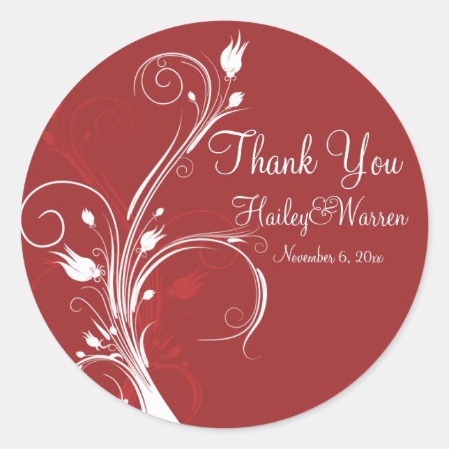 Floral roja y blanca de 3" Pegatina redonda (Anverso)