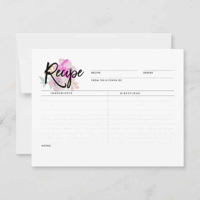 Floral romántica | Tarjetas de receta (Anverso)