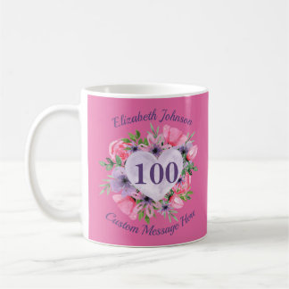 Floral rosa 100.ª taza de cumpleaños para mujeres
