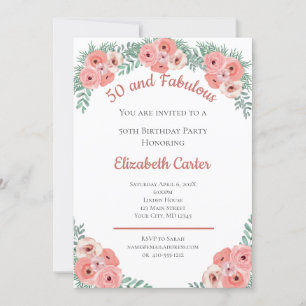 Floral rosa 50 y fabuloso cumpleaños