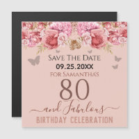 Floral Rosa 80 cumpleaños Save the Date Magnet