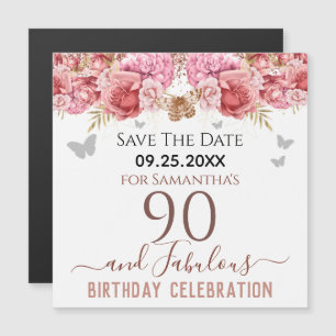 Floral Rosa 90 cumpleaños Save the Date Magnet