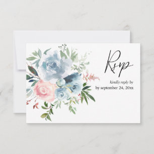 Floral rosa azul turbio y Rubor con tarjeta RSVP d