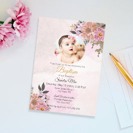 Floral rosa con invitación al bautismo fotográfico