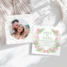 Floral rosa de Boho Save the Date invitación a la 