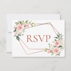 Floral rosa de cobre geométrico sin menú RSVP