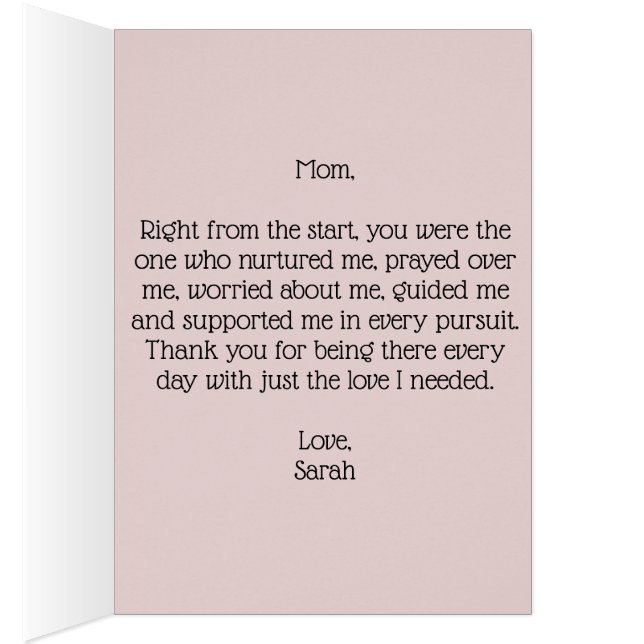 Floral rosa de la tarjeta del día de la madre con  (Interior (Derecha))