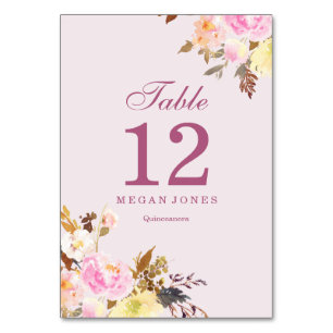 Floral rosa elegante Quinceanera número de mesa