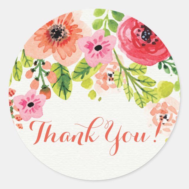 floral rosa gracias pegatinas (Anverso)