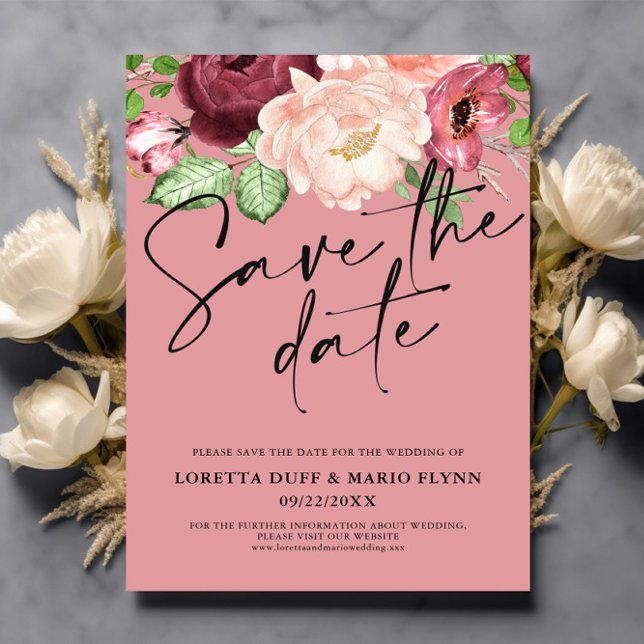 Floral rosa Guardar la invitación de fecha (Subido por el creador)