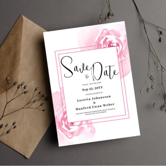 Floral rosa Guardar la invitación de fecha (Subido por el creador)