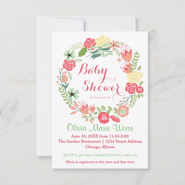 Floral rosa - Invitación Baby Shower 3x5 (Anverso)