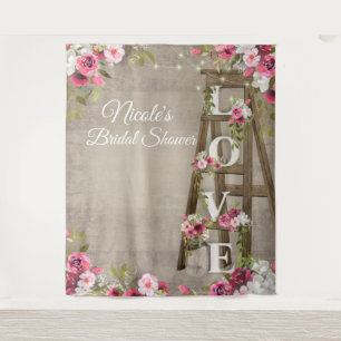 Floral rosa Ladder Rústico Tapiz De Ducha Bridal