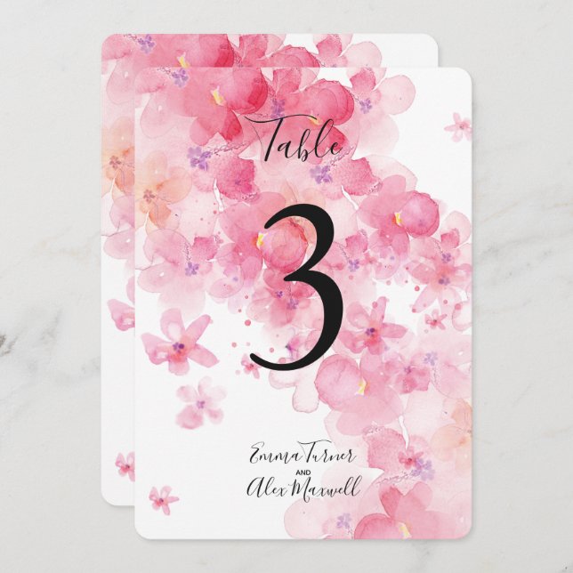 Floral rosa romántica | Tarjetas de números de tab (Anverso / Reverso)