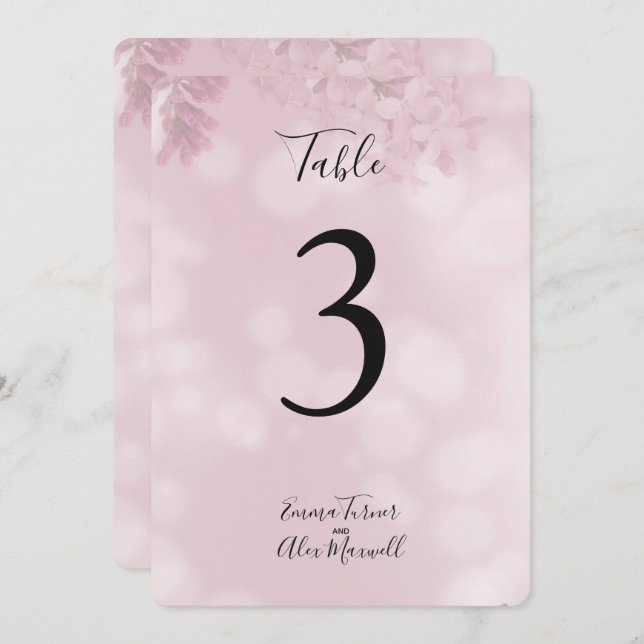 Floral rosa romántica | Tarjetas de números de tab (Anverso / Reverso)