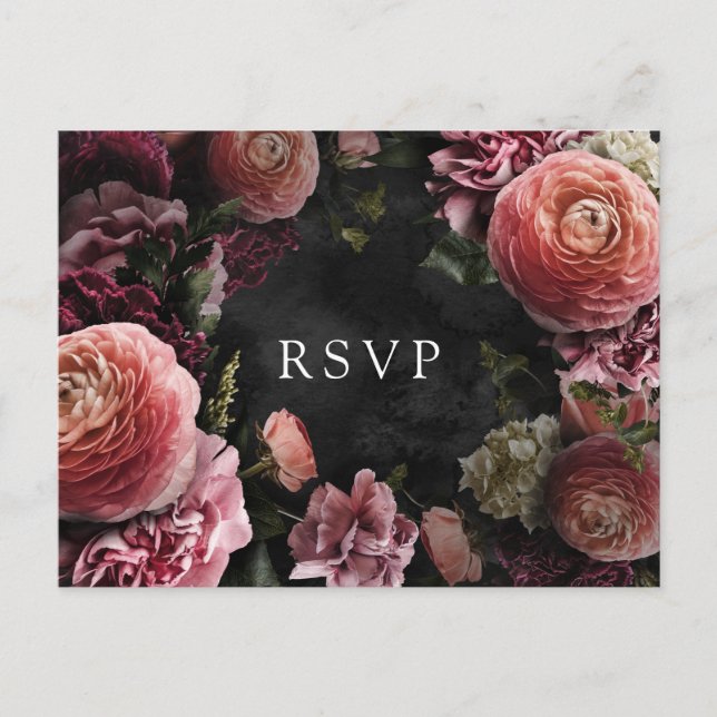 Floral rosa romántica y morada | Tarjeta postal RS (Anverso)