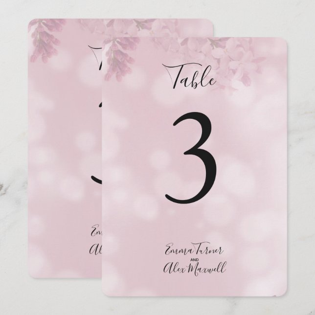 Floral Rosa Romántico | Tarjetas de número de mesa (Anverso / Reverso)