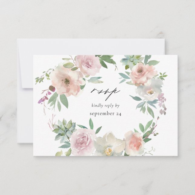 Floral rosa Rubor y Succulum w Carne RSVP Card (Anverso)