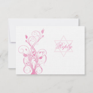 Floral rosa sobre la tarjeta RSVP de Bat de Linaje