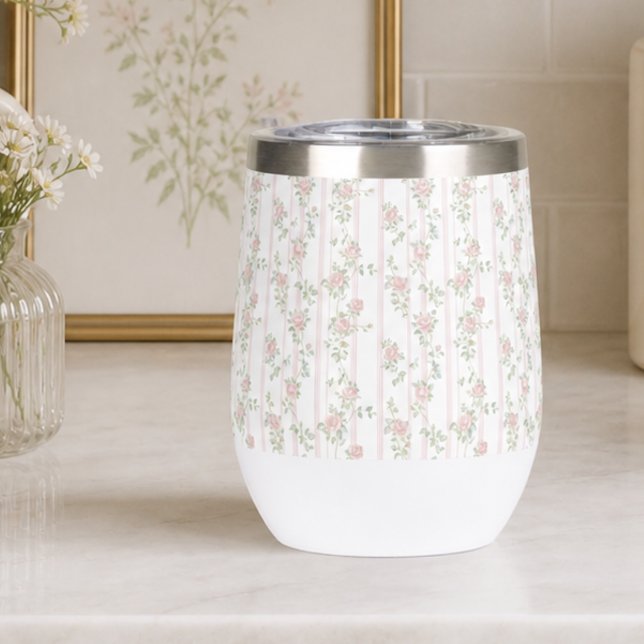 Floral Rosa Vintage (elegant vintage pink floral coquette rose tumbler)