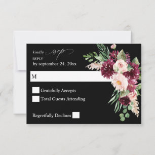 Floral rosa y borgoñona 7 no carne RSVP - Negro V3