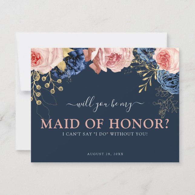 Floral rosa y marina | ¿Serás mi empleada de honor (Anverso)