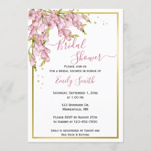 Floral rosa y oro Breve invitación a la ducha