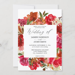Floral rosa y rosa rojo 1 invitación a la boda