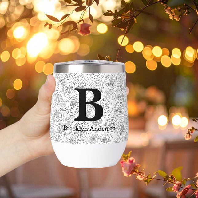 Floral Rose Monogram Wedding Black And White  (Subido por el creador)