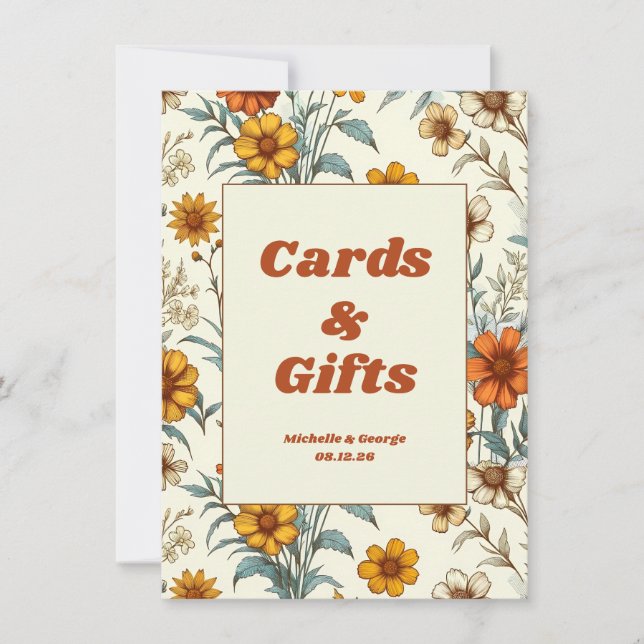 Floral Rótulo de tarjetas de matrimonio y regalos  (Anverso)