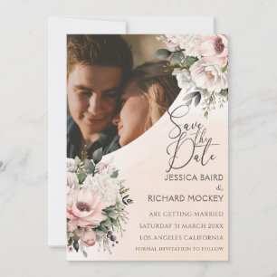 Floral Rubor Boda rosa Foto Guardar tarjeta de fec