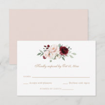 Floral Rubor Burgundy Greenery Wedding Tarjeta RSV