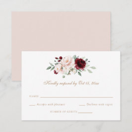 Floral Rubor Burgundy Greenery Wedding Tarjeta RSV