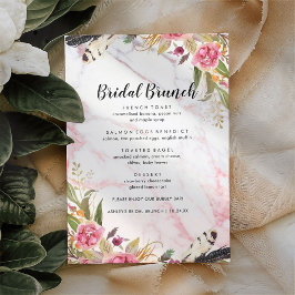 Floral Rubor Marble Elegant Bridal Brunch Menú