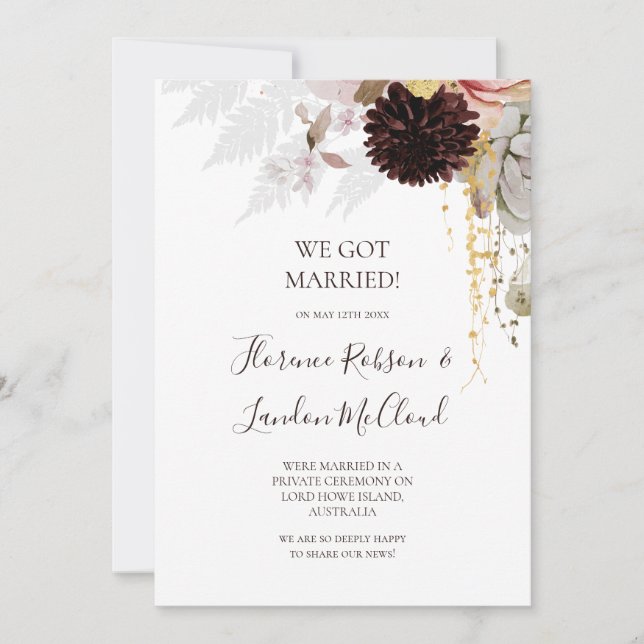 Floral Rubor moderna | Invitación Elopement (Anverso)