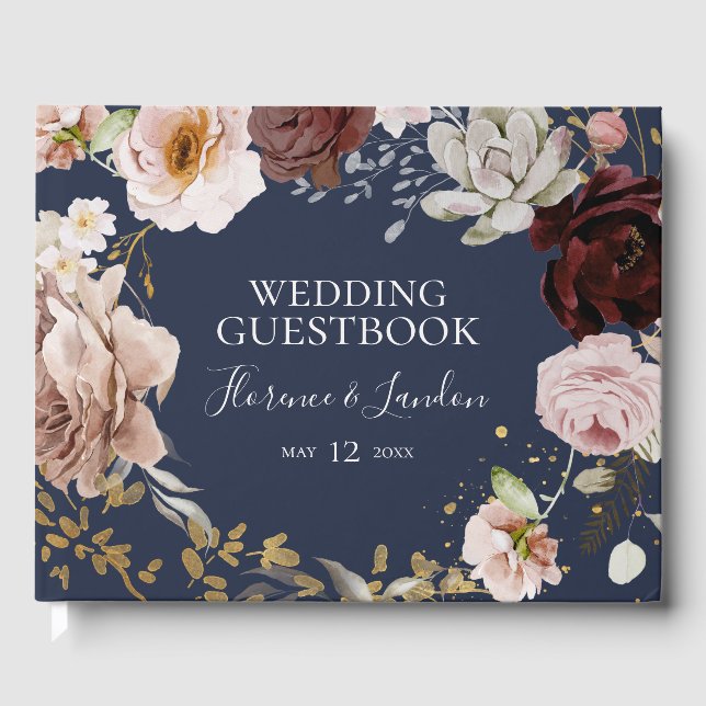 Floral Rubor moderna | Libro de invitados de Bodas (Anverso)