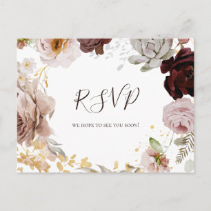 Floral Rubor moderna   Postal RSVP de boda