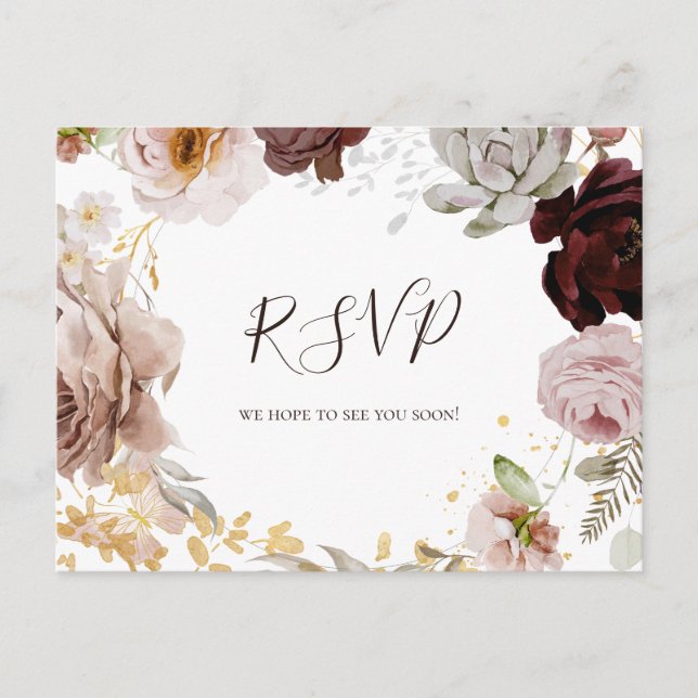 Floral Rubor moderna | Postal RSVP de boda (Anverso)
