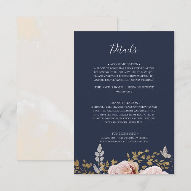 Floral Rubor moderna | Tarjeta de inscripción de d (Anverso / Reverso)