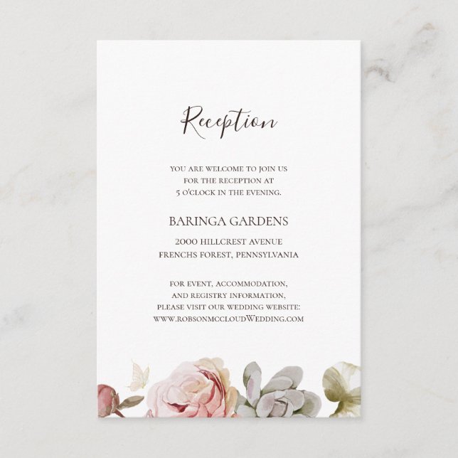 Floral Rubor moderna | Tarjeta de recepción de bod (Anverso)
