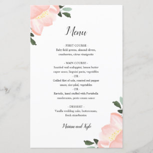 Floral Rubor Pink Elegant Wedding Menu