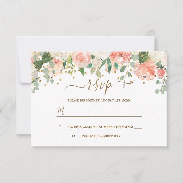 Floral Rubor Pink Gold Confetti RSVP (Anverso)