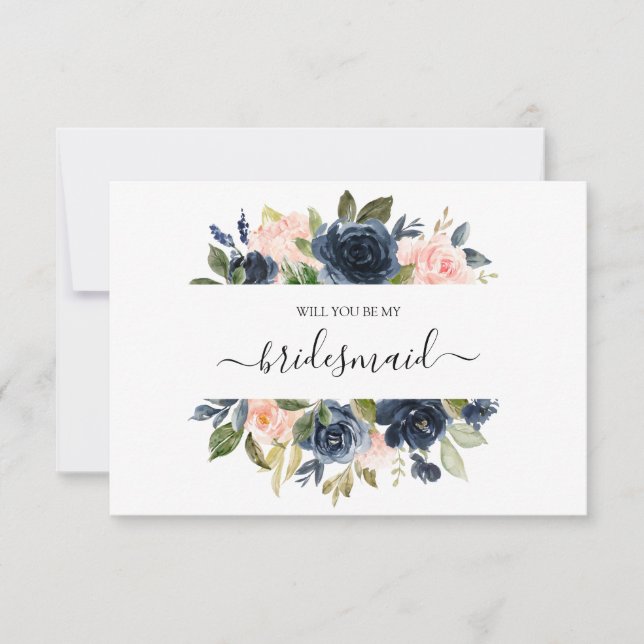 Floral Rubor Pink Navy Bouquet Serás Mi Tarjeta (Anverso)