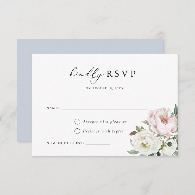 Floral Rubor White Peony Wedding Tarjeta RSVP (Anverso / Reverso)