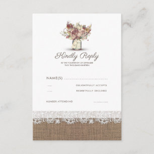 Floral rusa Mason Jar Burlap Wedding RSVP