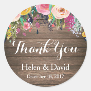 Floral Rustic Gracias Boda Favor Pegatinas