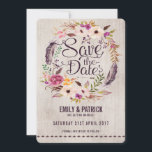 Floral rústica de Boho salva la invitación a la ci<br><div class="desc">Guardar la invitación de la fecha con hermosas flores bohemias de acuarela</div>