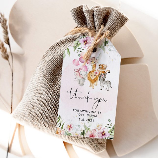 Floral Safari cumpleaños etiqueta de agradecimient (Subido por el creador)